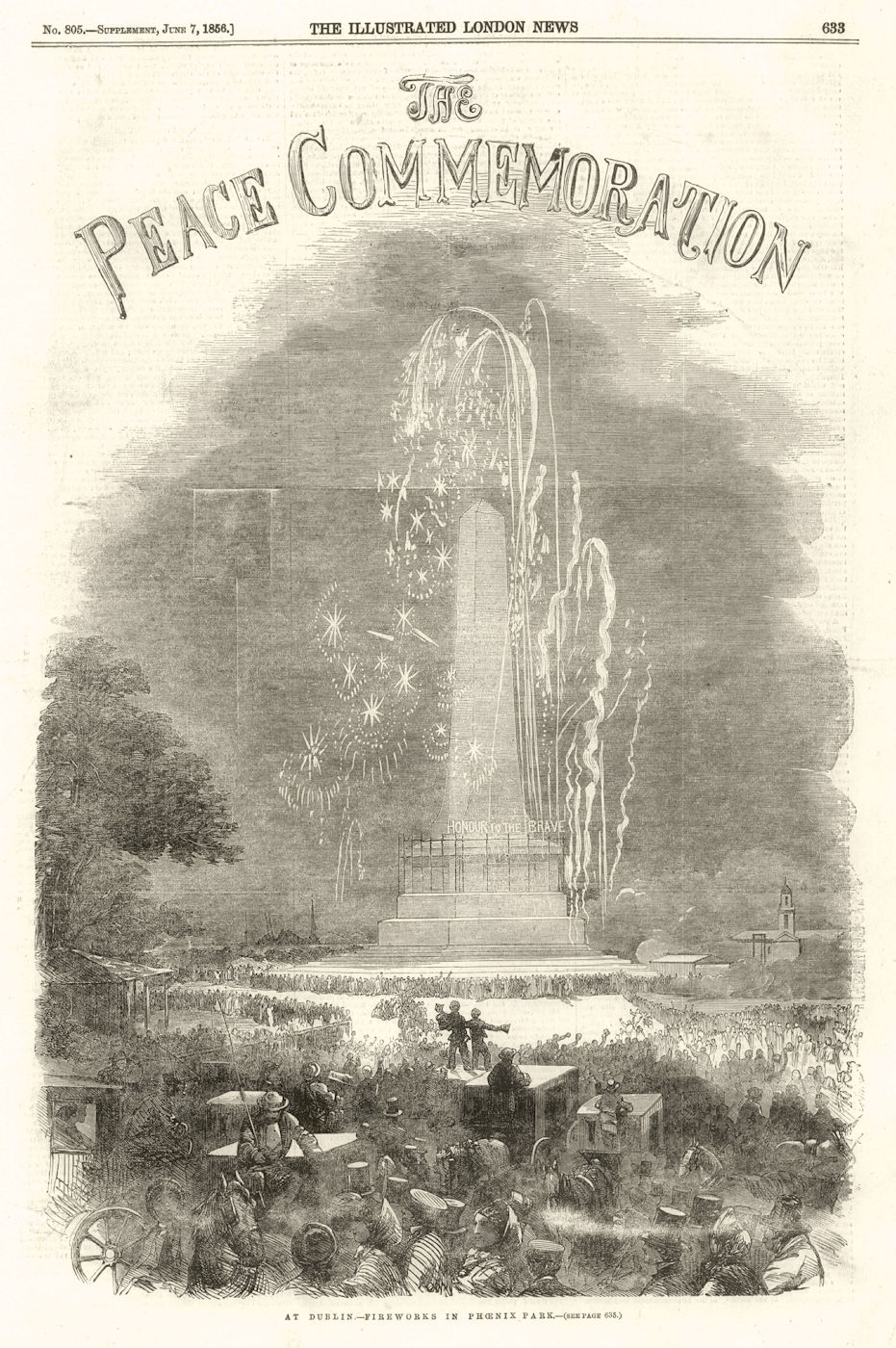 Crimean War Peace Commemoration. Fireworks in Phoenix Park, Dublin. Ireland 1856