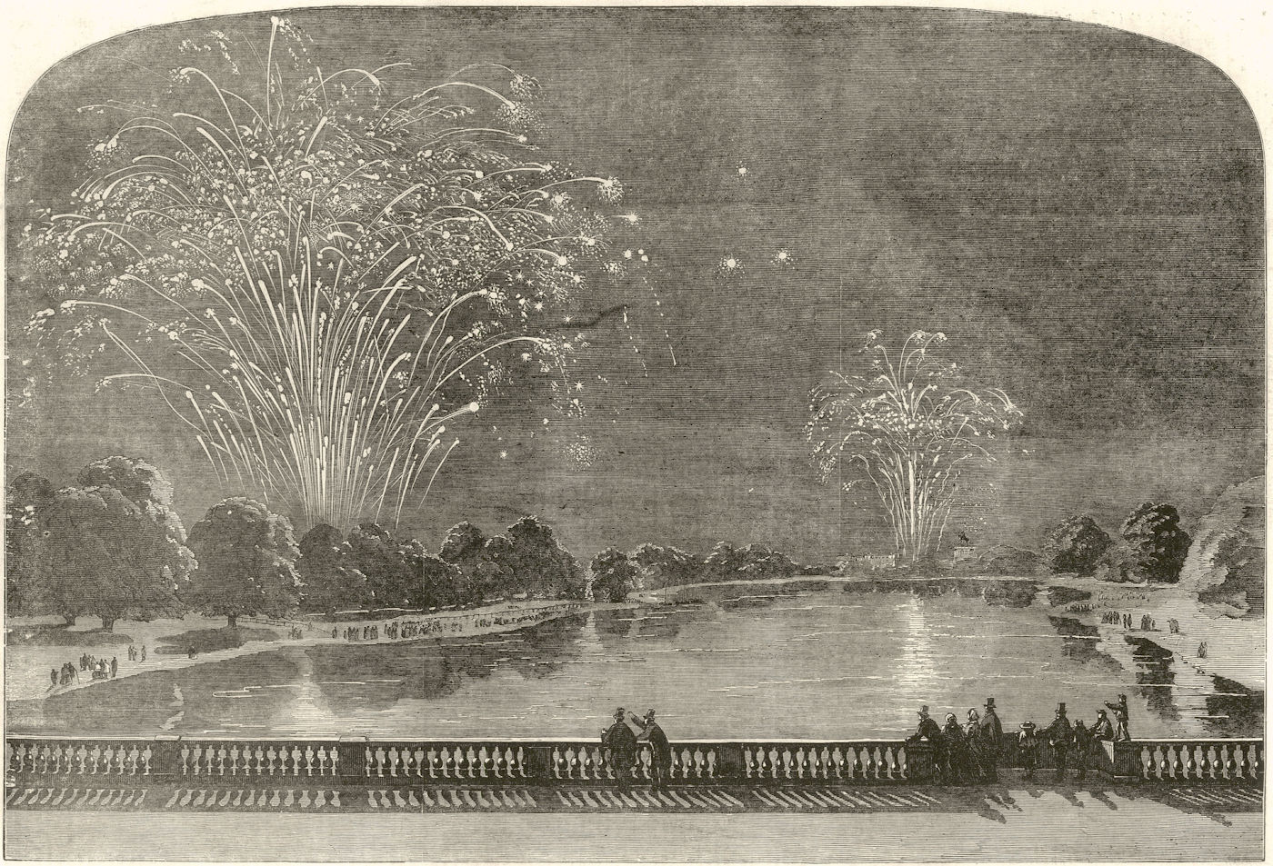 Crimean War Peace Commemoration. Hyde Park & Green Park fireworks. London 1856
