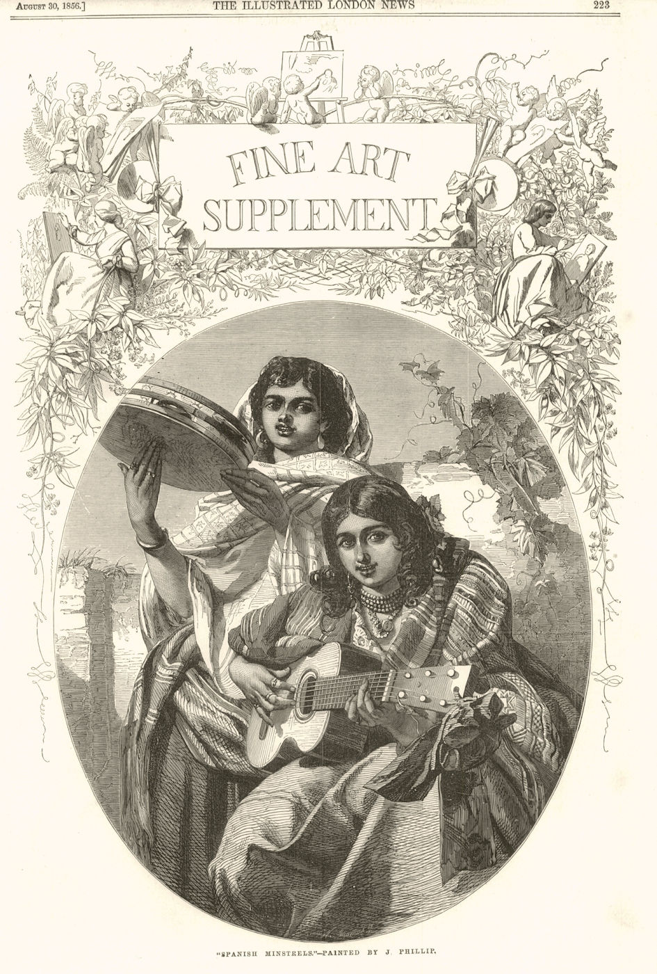 Fine Art Supplement title page. " Spanish Minstrels ". Music 1856 old print