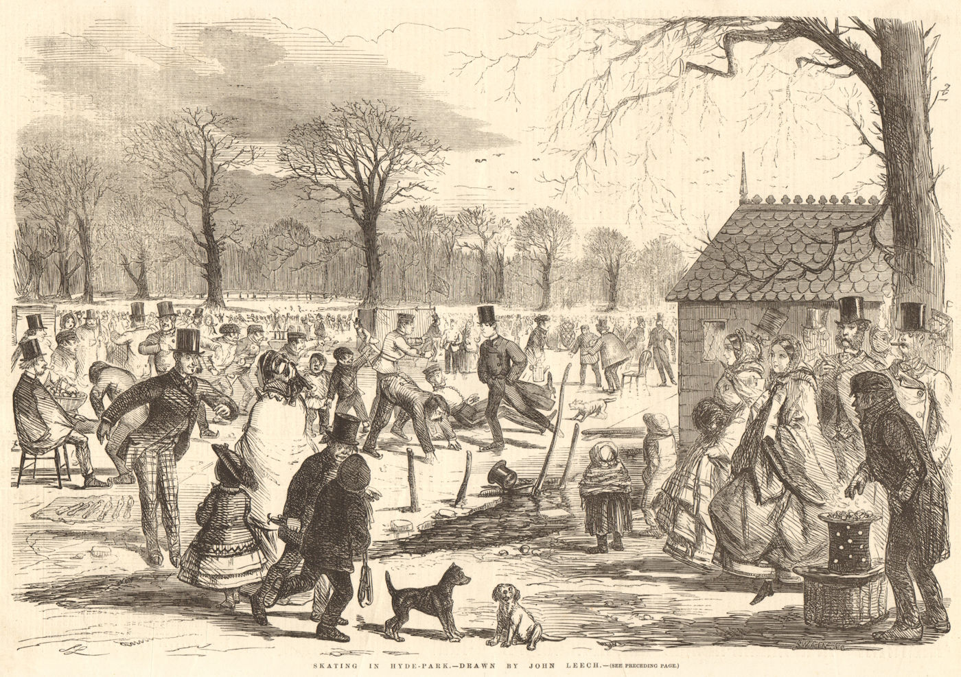 Associate Product Skating in Hyde-Park - drawn by John Leech. London. Winter sports 1857