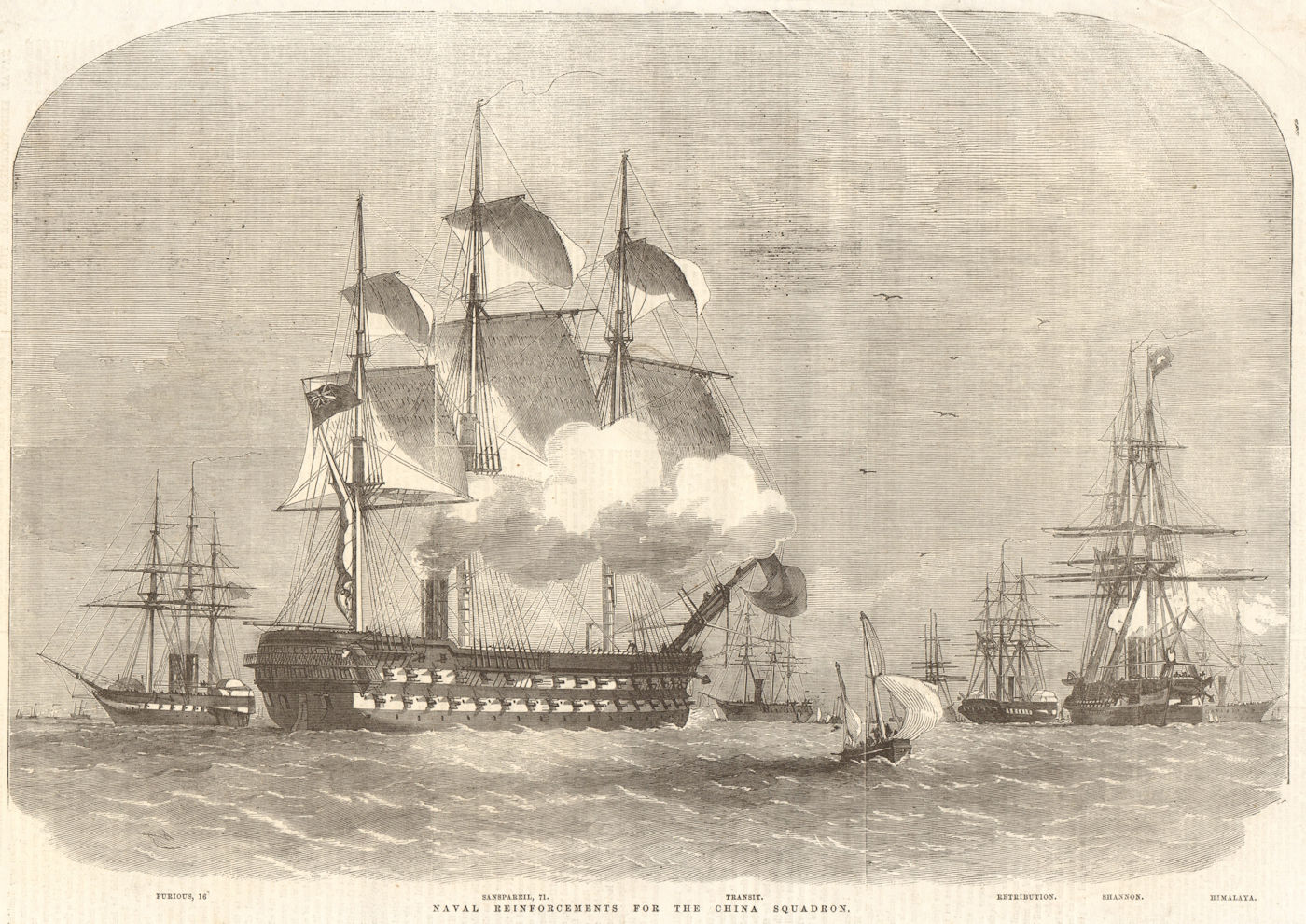 Associate Product Naval reinforcements for the China squadron. Ships 1857 antique ILN full page