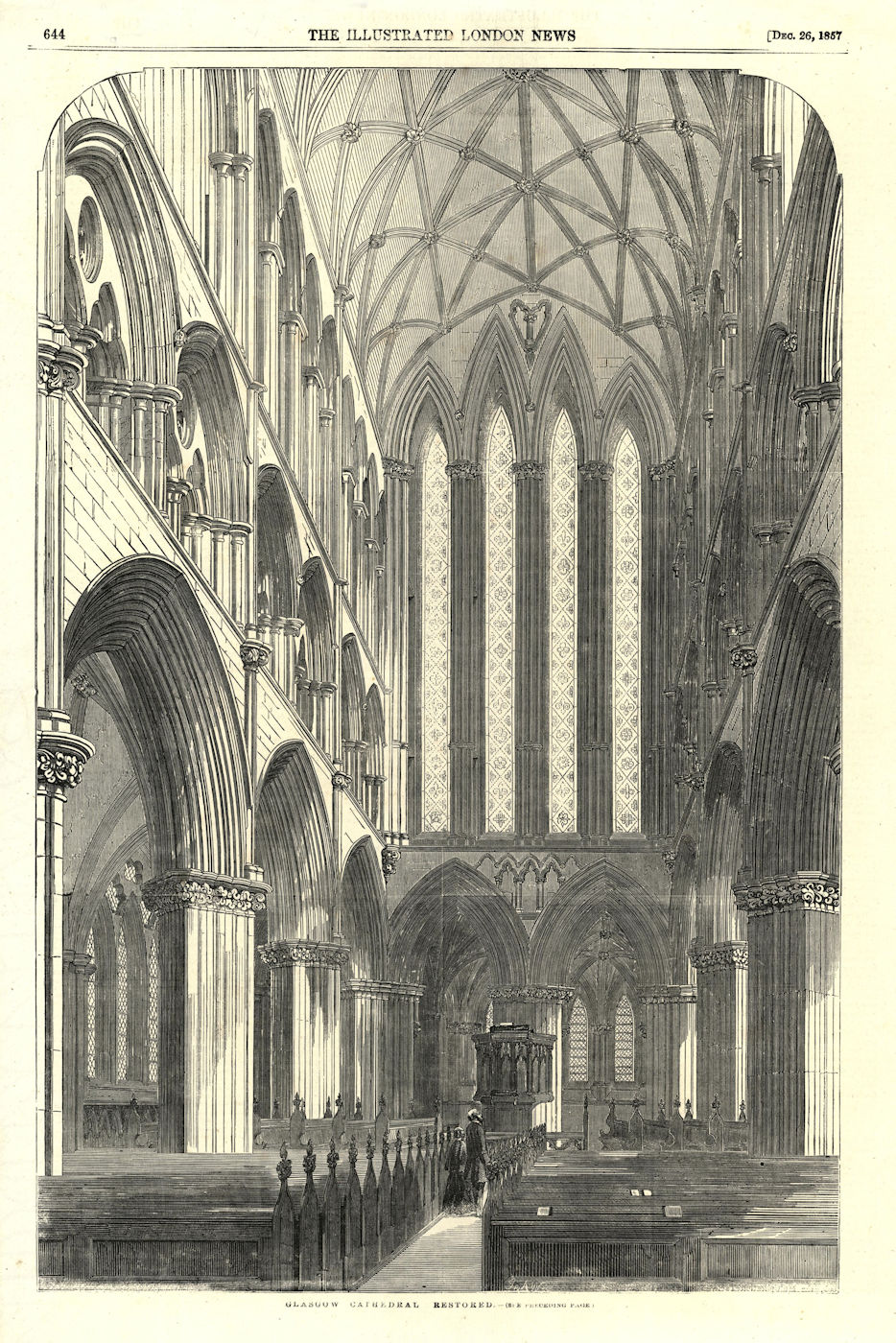 Associate Product Glasgow Cathedral restored. Scotland. Churches 1857 antique ILN full page print