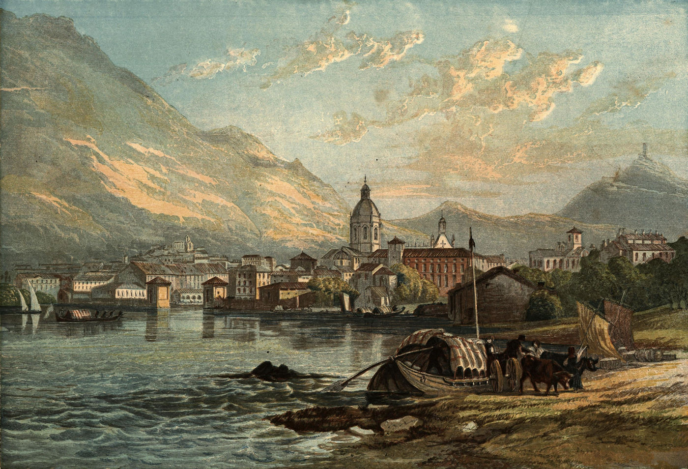 Como, Switzerland (after George Barnard) . Italy 1857 antique ILN full page