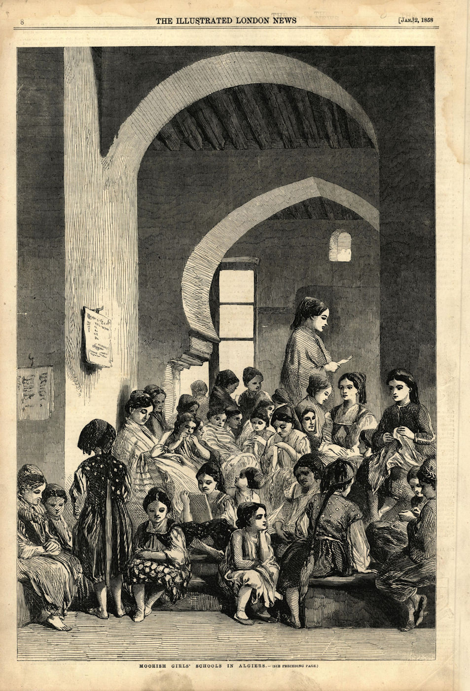 Moorish girls' schools in Algiers. Algeria. Children 1858 old antique print