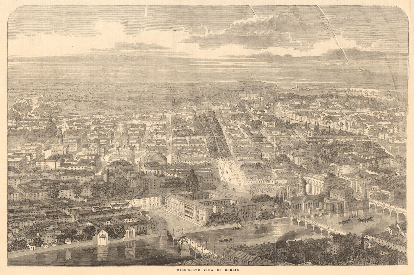 Bird's-eye view of Berlin 1858 old antique vintage print picture