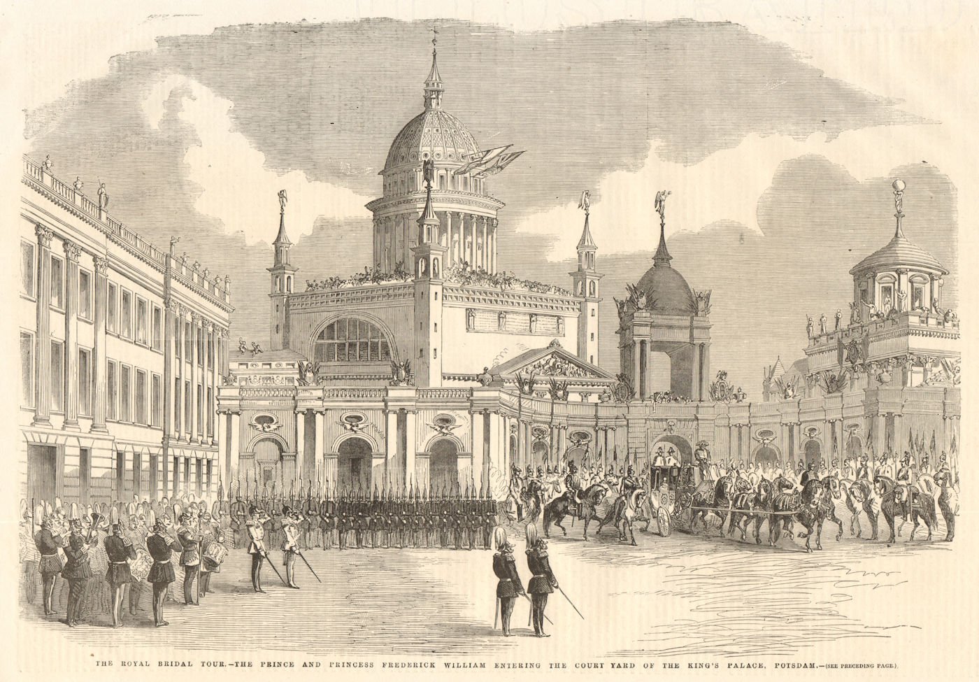 Associate Product Prince/ss Frederick William entering the King's Palace Potsdam. Brandenburg 1858