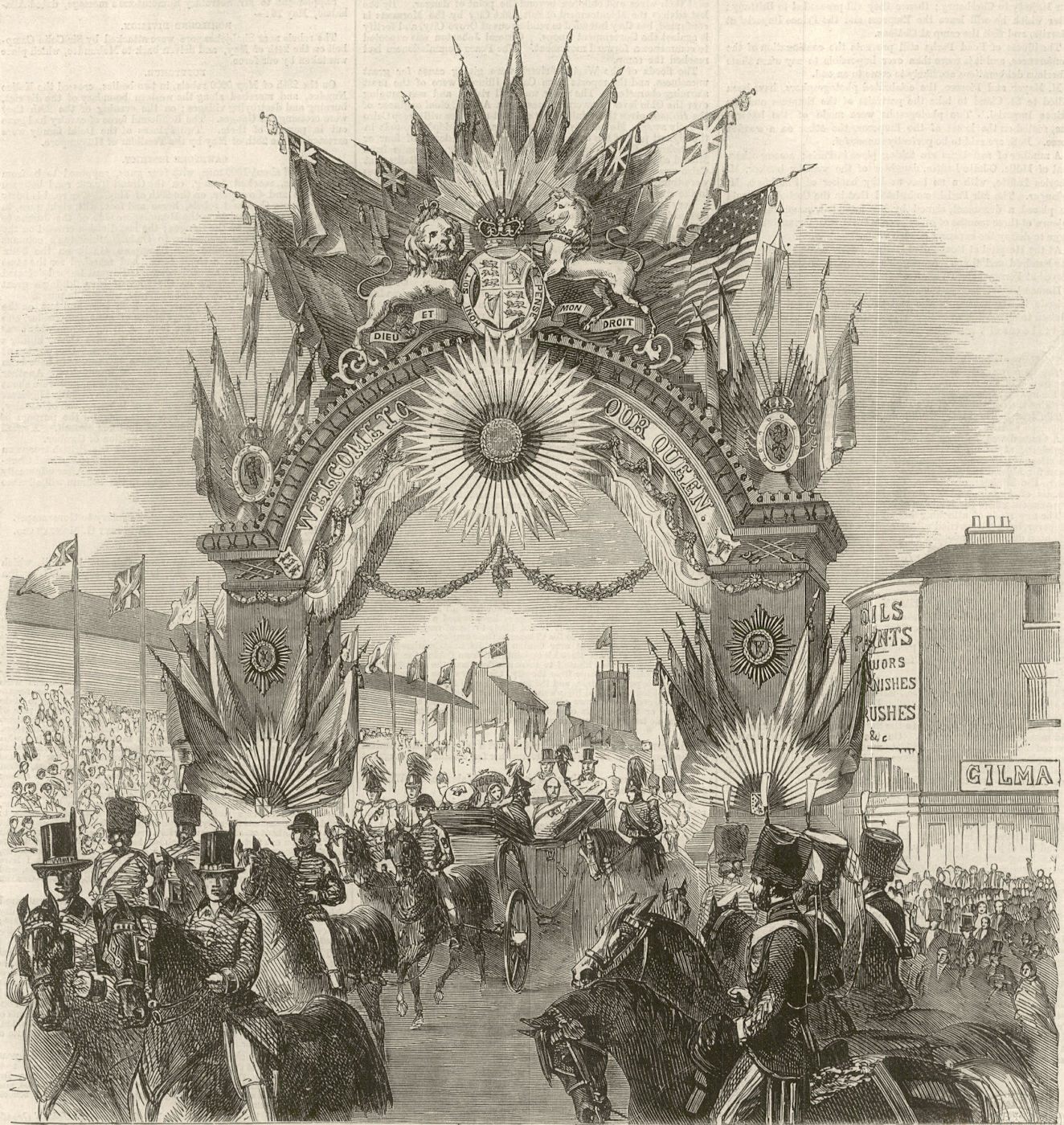 Queen Victoria's Visit to Birmingham - The Gunmakers arch, at Gosta Green 1858