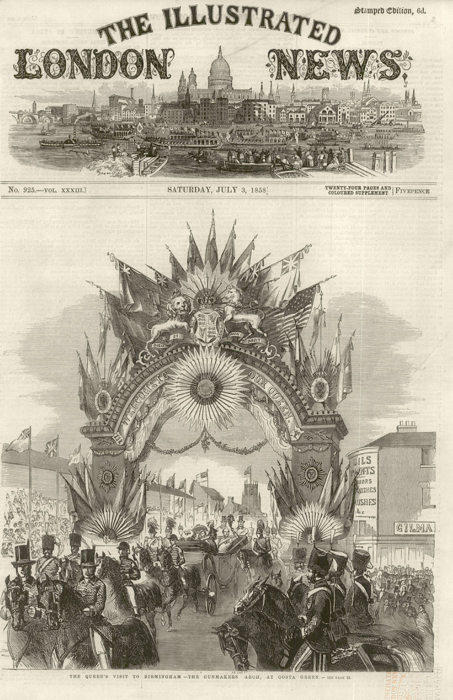 Associate Product Queen Victoria's Visit to Birmingham - The Gunmakers arch, at Gosta Green 1858