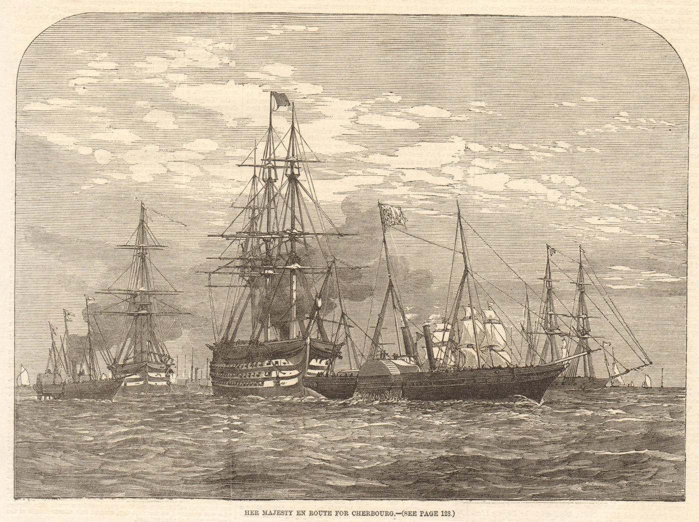 Associate Product Her Majesty en route for Cherbourg. Manche. Ships 1858 antique ILN full page