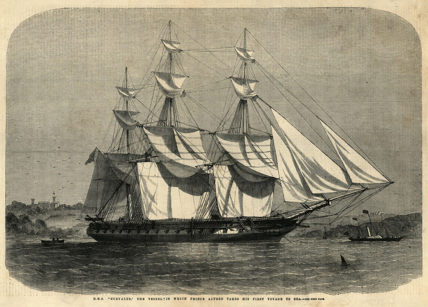 HMS Euryalus, the ship in which Prince Alfred took his first voyage to sea 1858