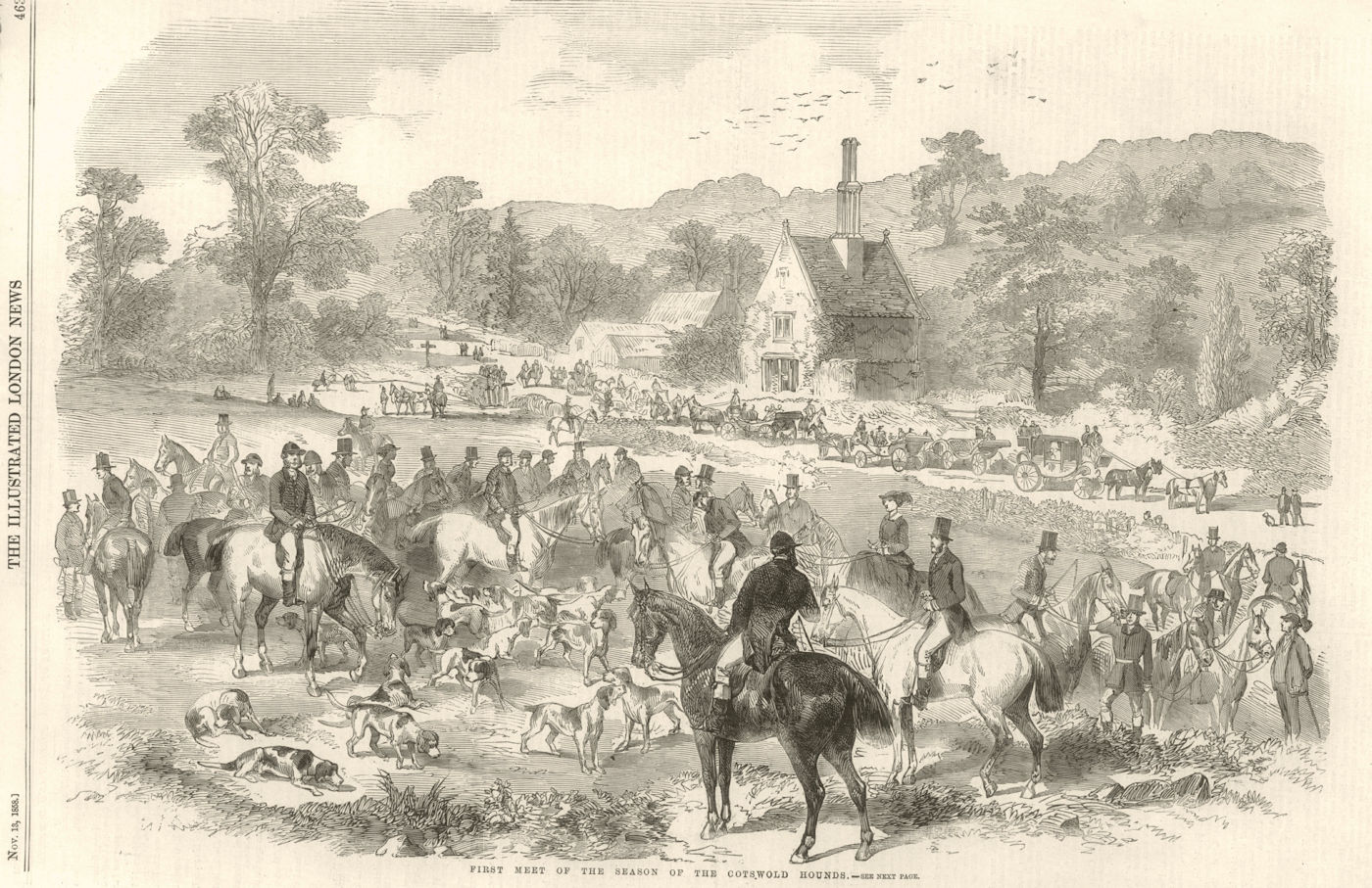 Associate Product First meet of the season of the Cotswold Hounds. Cotswolds 1858 print