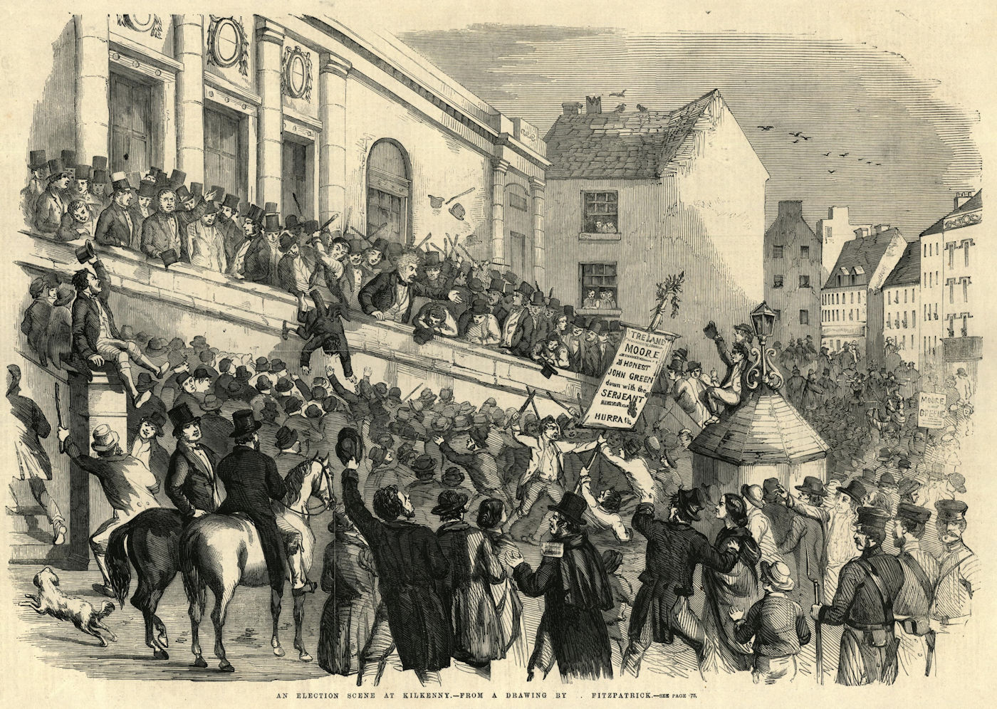 An election scene at Kilkenny. Ireland 1859 old antique vintage print picture