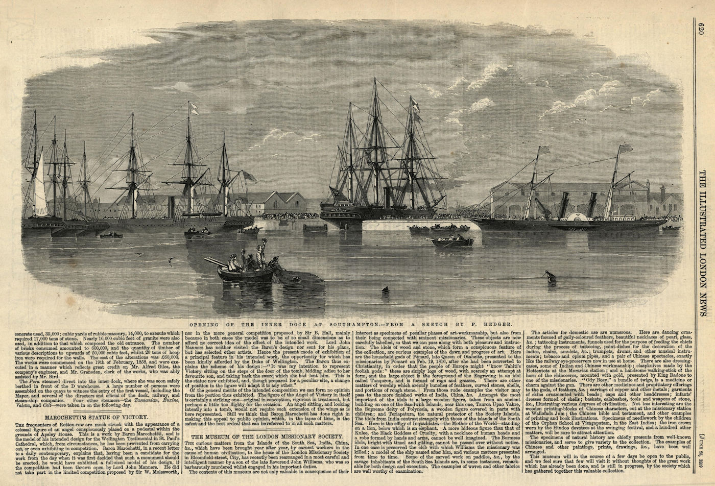 Opening of the Inner Dock at Southampton. Hampshire. Ports 1859 old print