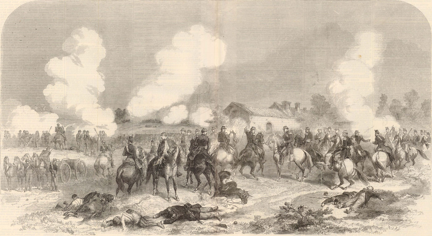 The Battle of Solferino Generals Niel & Vinoy at Quagliara farm. Italy 1859