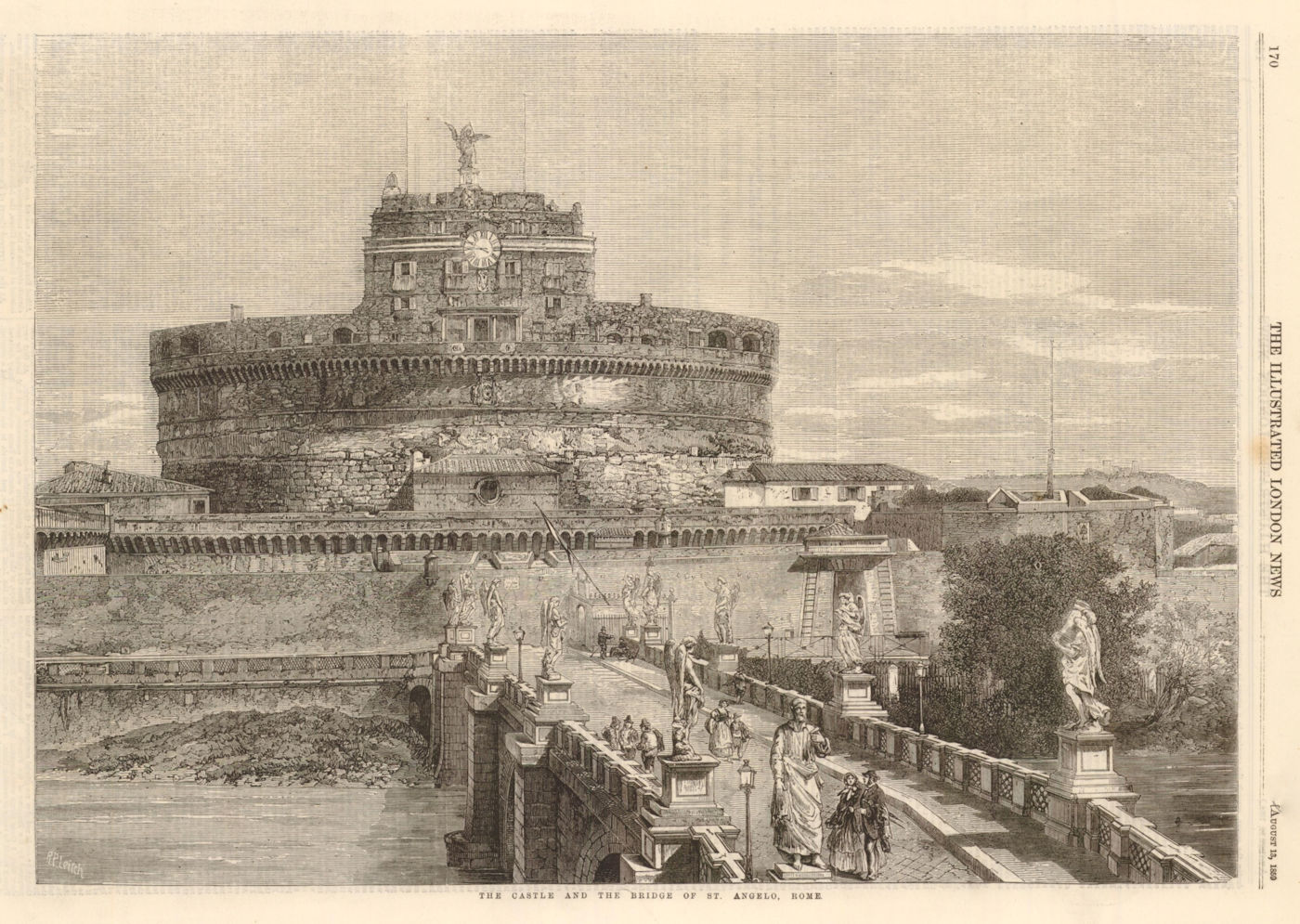 Associate Product The Castle & the Bridge of St. Angelo, Rome. Castel Sant'Angelo 1859 old print