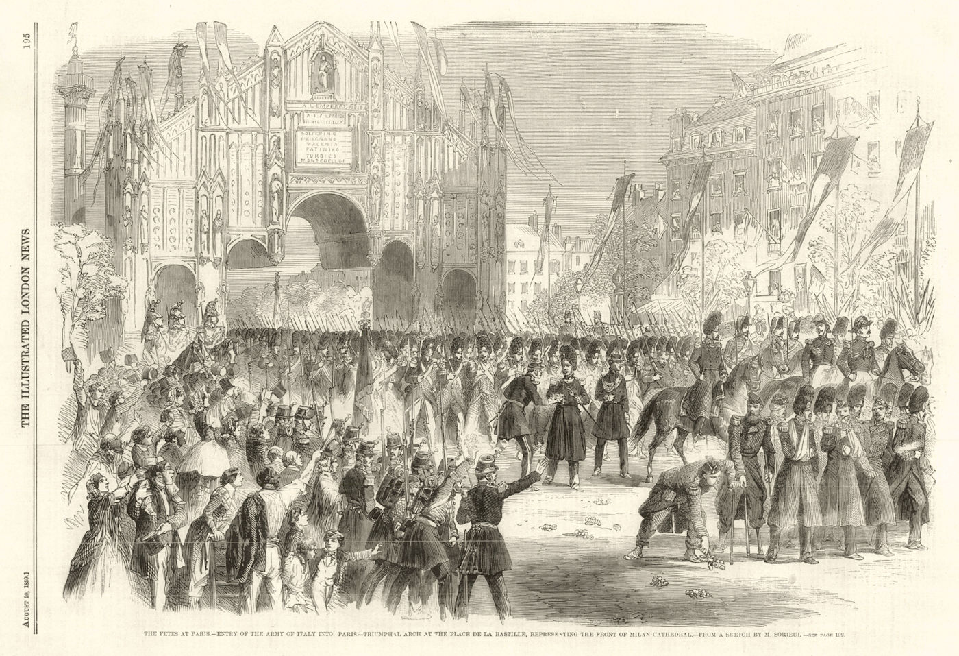 Army Italy Paris Triumphal Arch Place de la Bastille Milan Cathedral front 1859