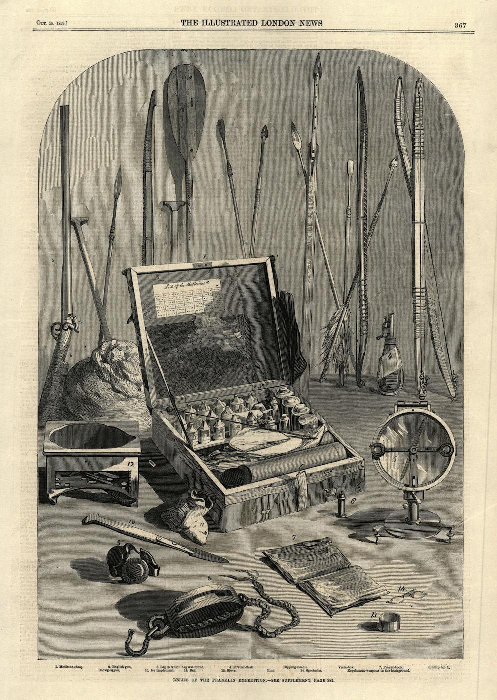 Associate Product Relics of the Franklin Expedition. Explorers. Arctic 1859 ILN full page print
