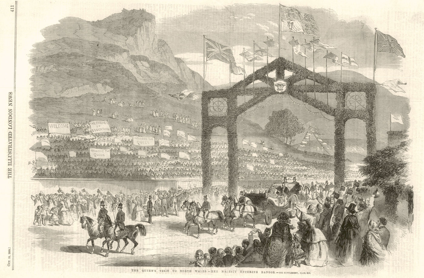 Associate Product Queen Victoria's Visit to North Wales - Her Majesty entering Bangor 1859 print