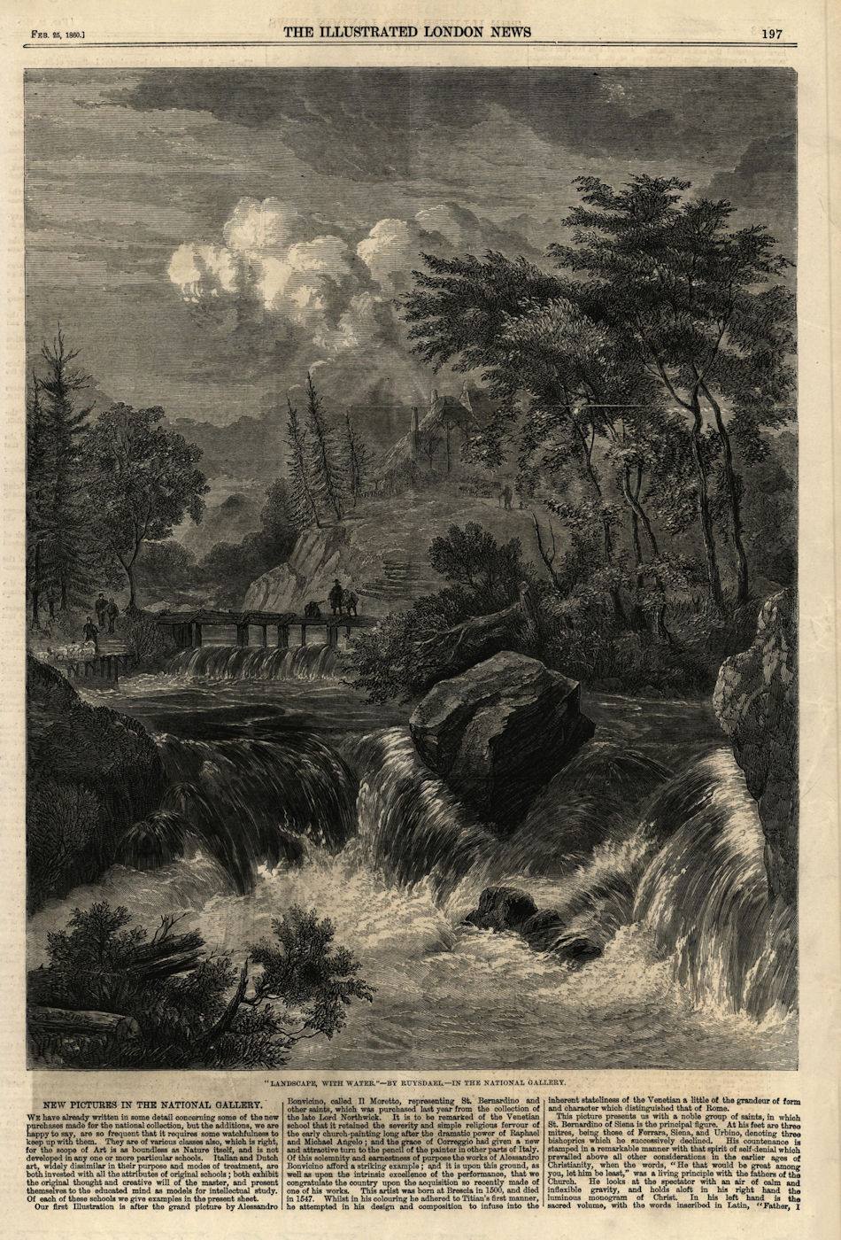 "Landscape, with water". Fine arts 1860 old antique vintage print picture
