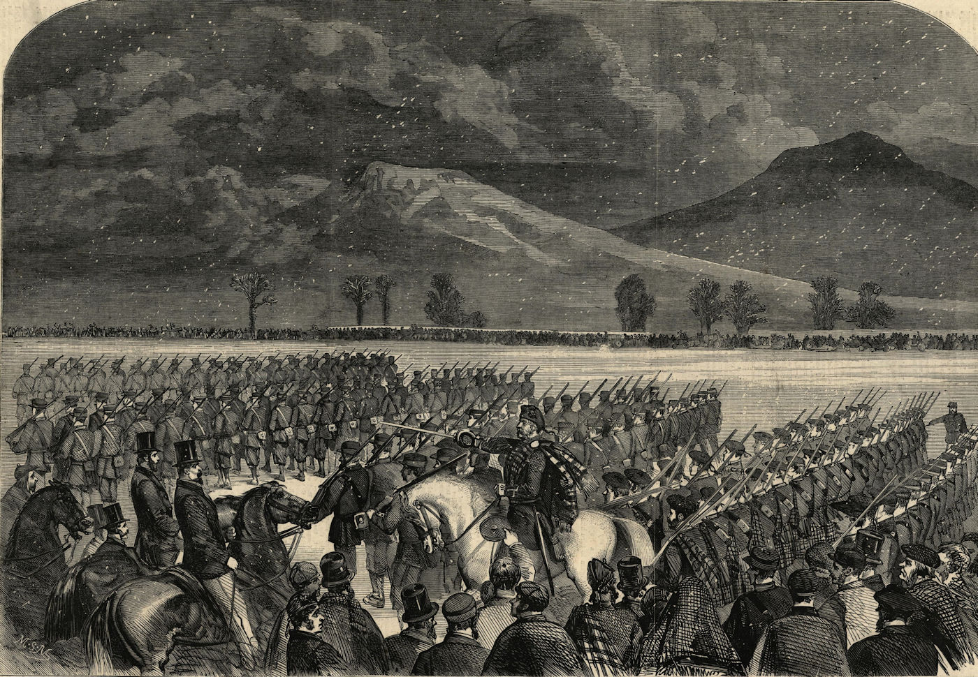 Rifle Corps field-day at Edinburgh. Scotland. Militaria 1860 antique ILN page