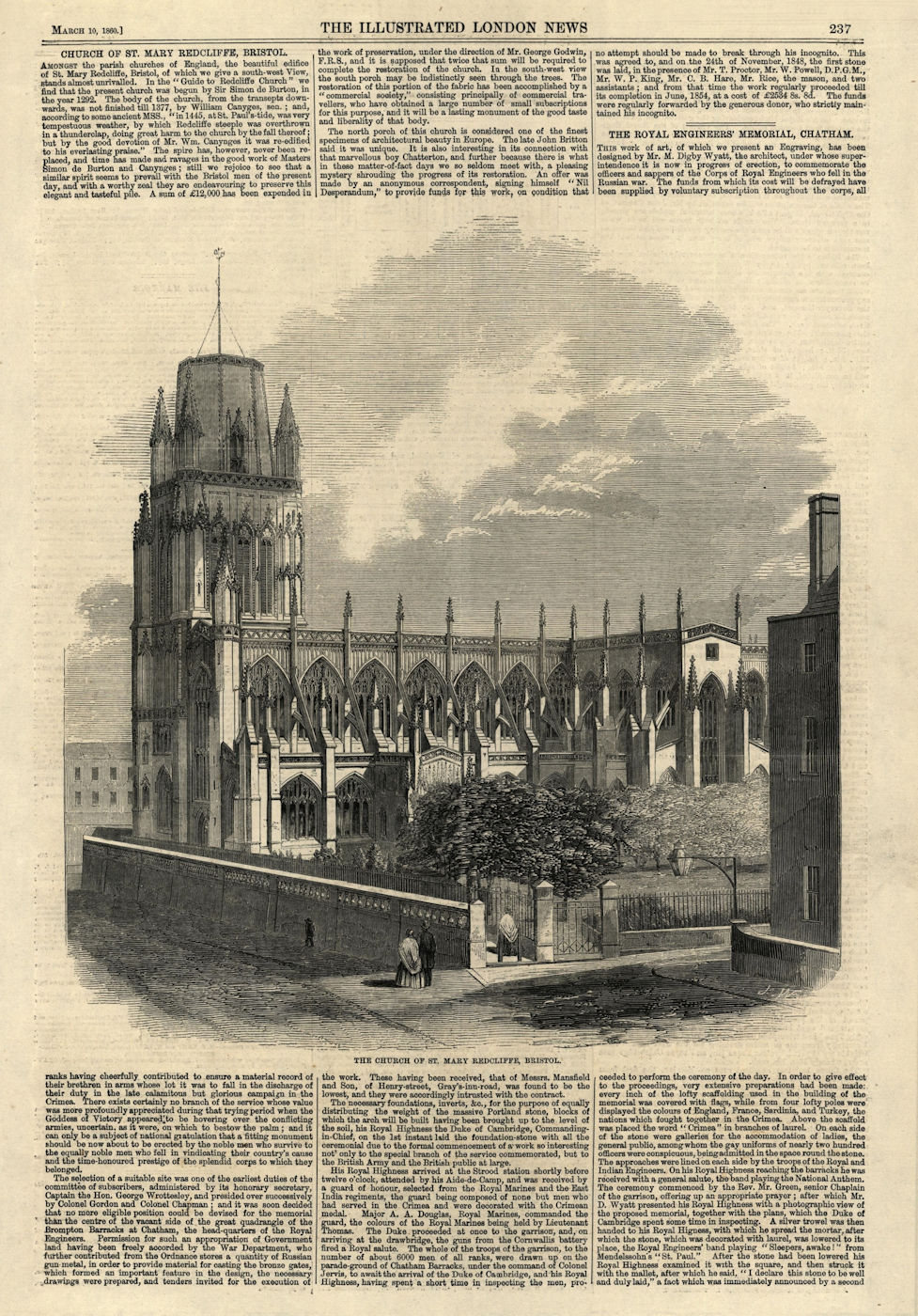Associate Product The church of St. Mary Redcliffe, Bristol. Churches 1860 antique ILN full page