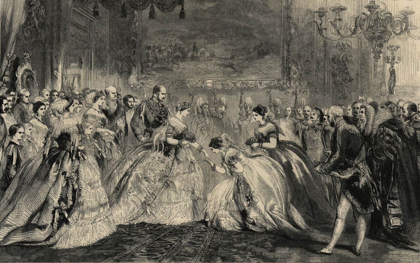Queen Victoria's drawing room - ceremony of presentation. London. Royalty 1860
