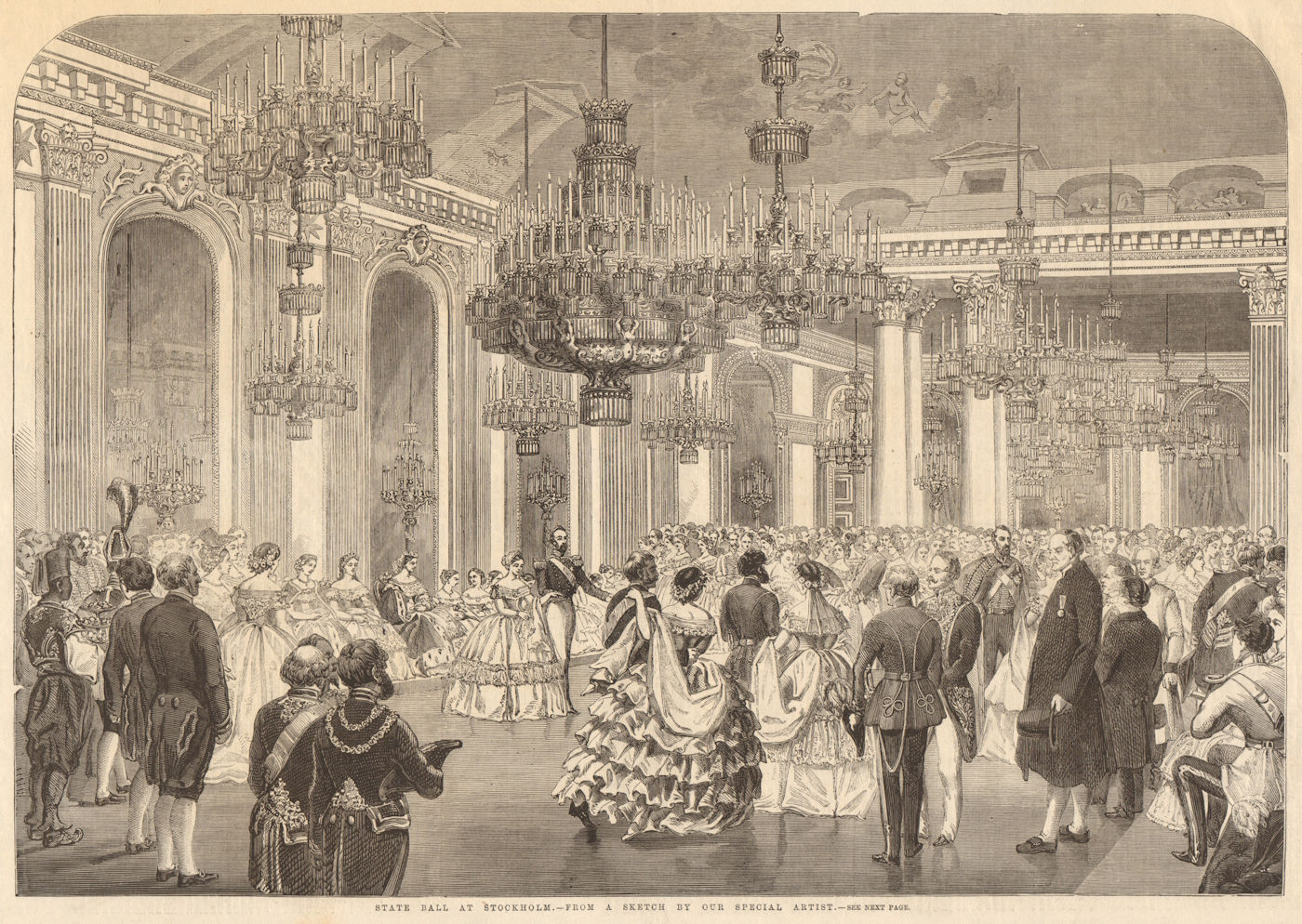 Associate Product State ball at Stockholm. Sweden. Society 1860 antique ILN full page print