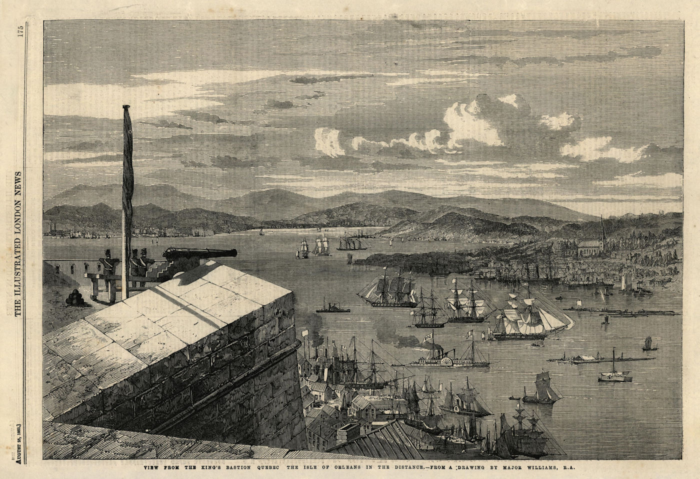 View from the King's Bastion, Quebec. The Isle of Orleans. Canada 1860 print