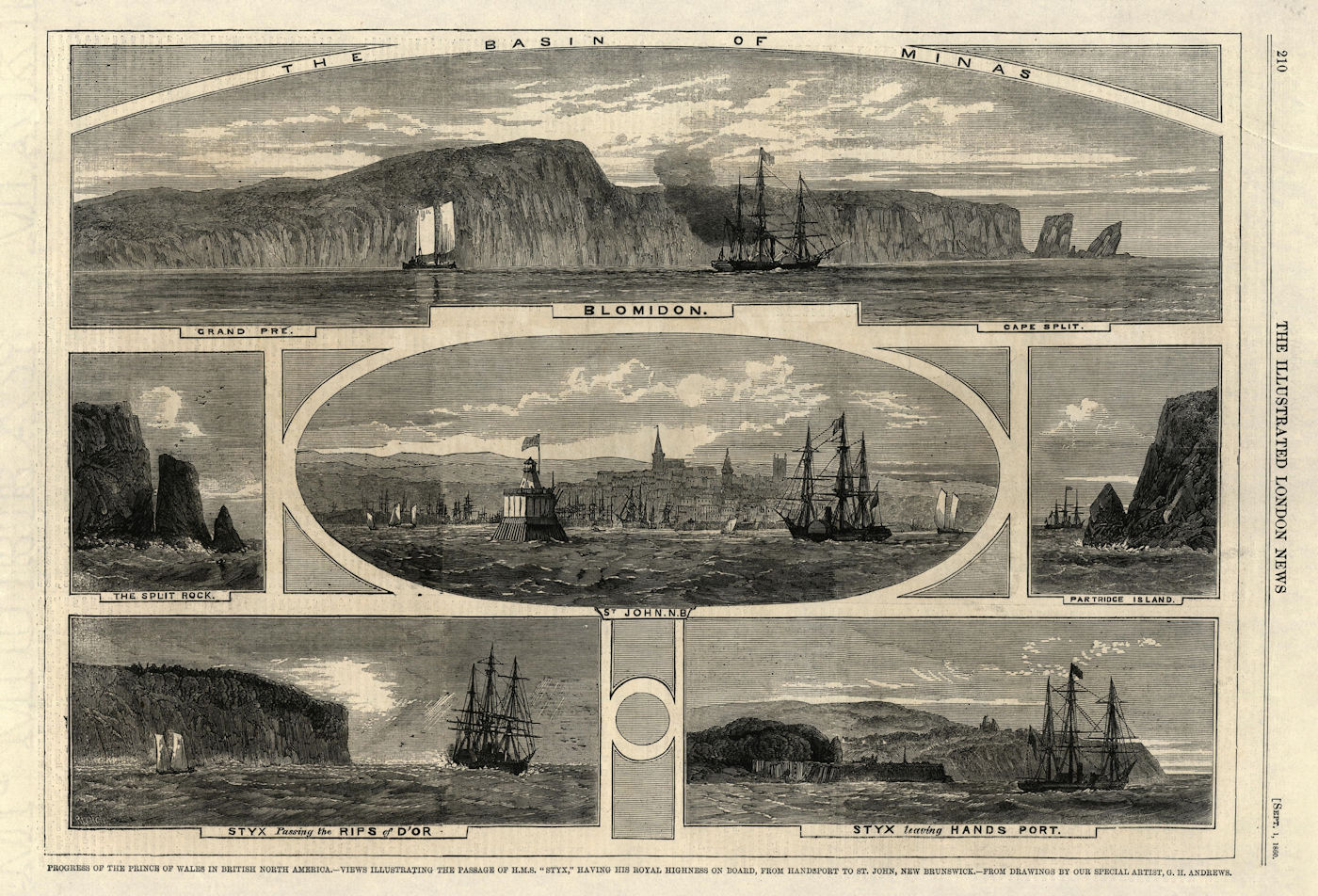 HMS Styx voyage. Minas Basin. Hantsport-St. John, New Brunswick. Canada 1860