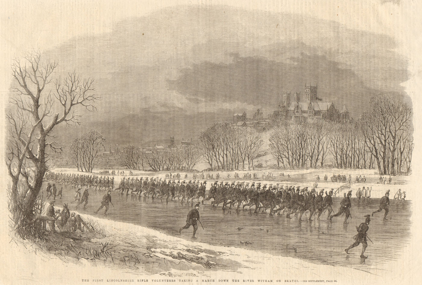 Associate Product The First Lincolnshire Rifle Volunteers skating the frozen River Witham 1861
