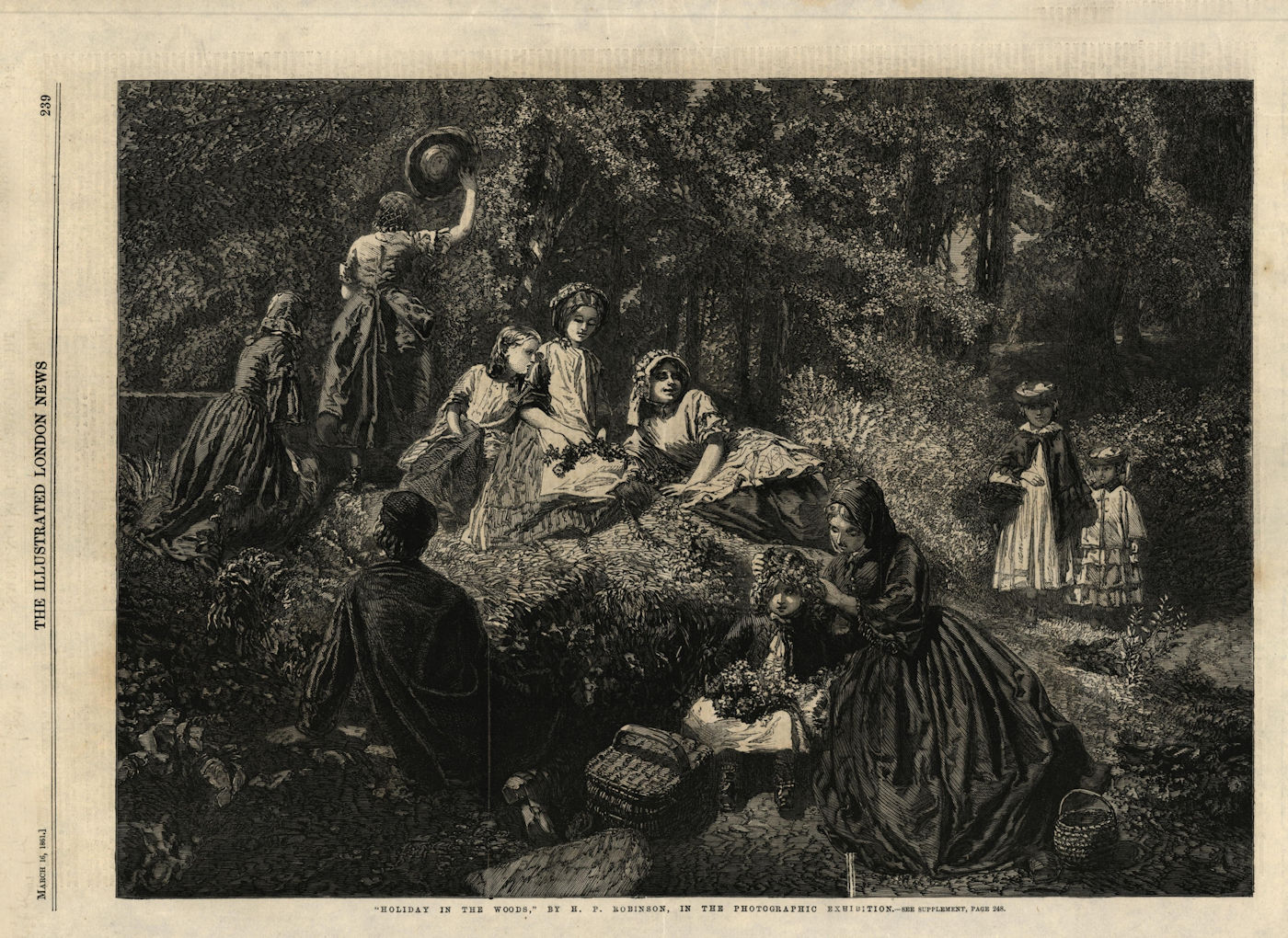 "Holiday in the woods". Family 1861 old antique vintage print picture