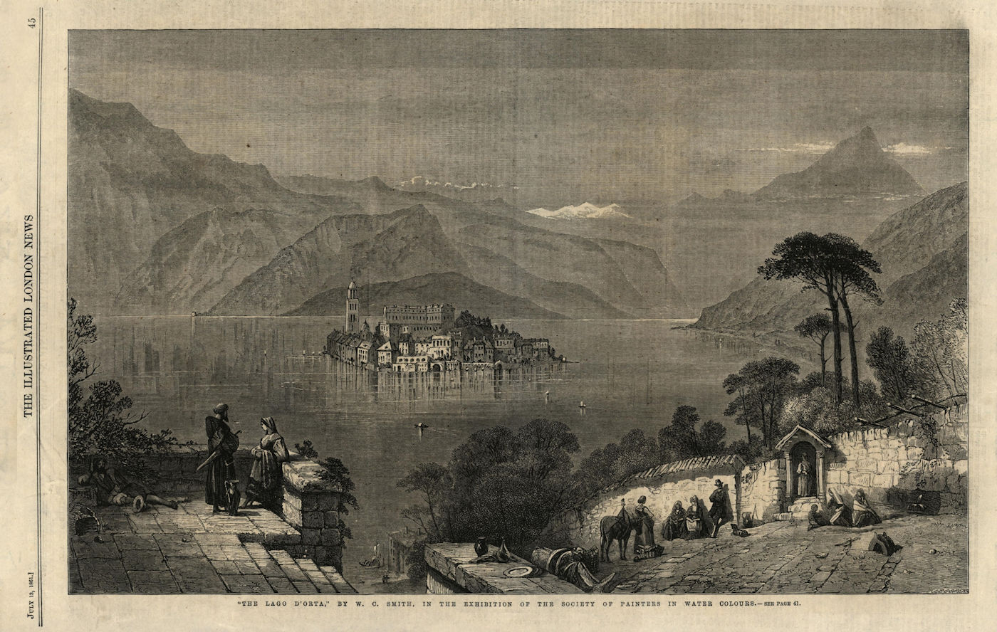 Isola San Giulio, Lago d'Orta. Italy. Lakes 1861 old antique print picture