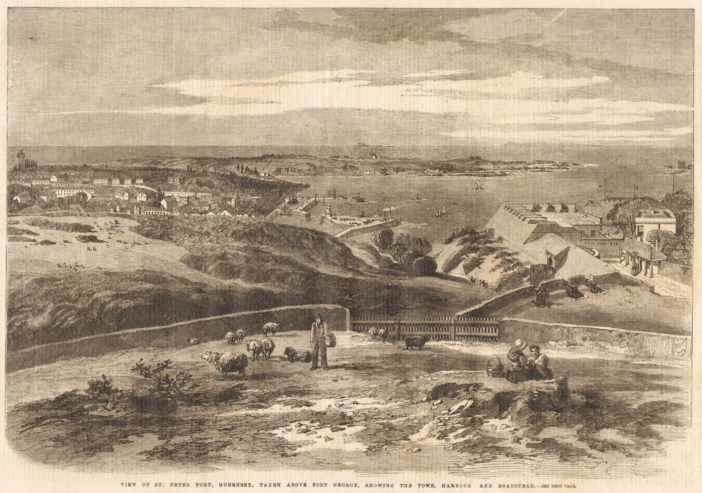 Associate Product View of St. Peter Port, Guernsey from above Fort George. Channel Islands 1861