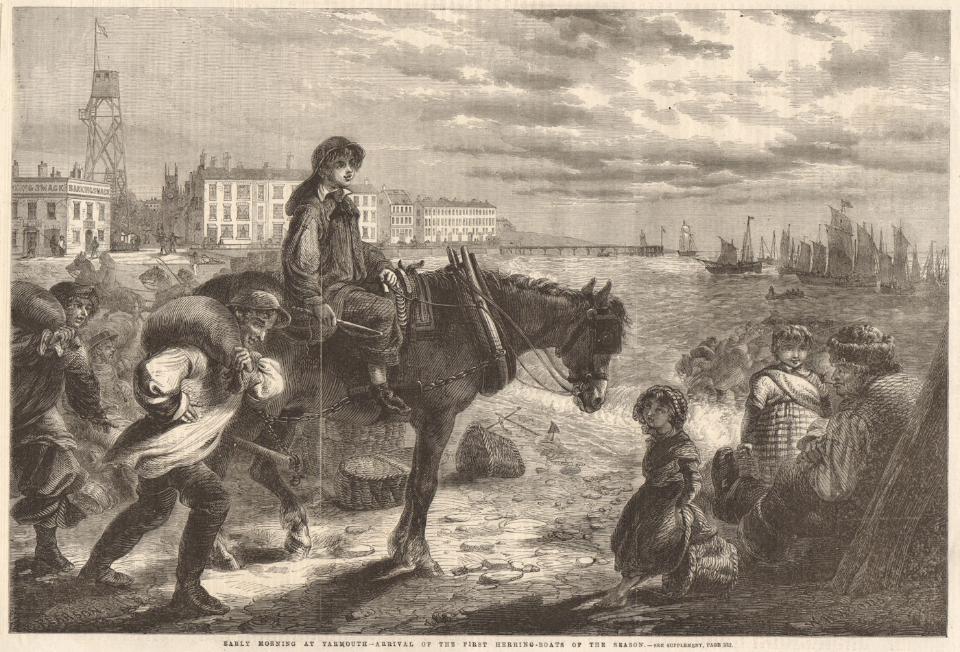Associate Product The first herring-boats of the season arriving at Yarmouth, Norfolk 1861 print