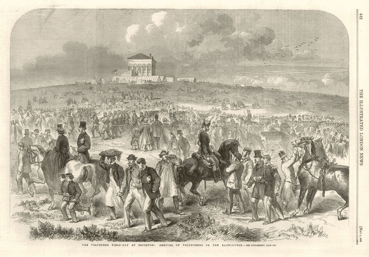 The Volunteer field day at Brighton: Arrival on the Racecourse. Sussex 1862
