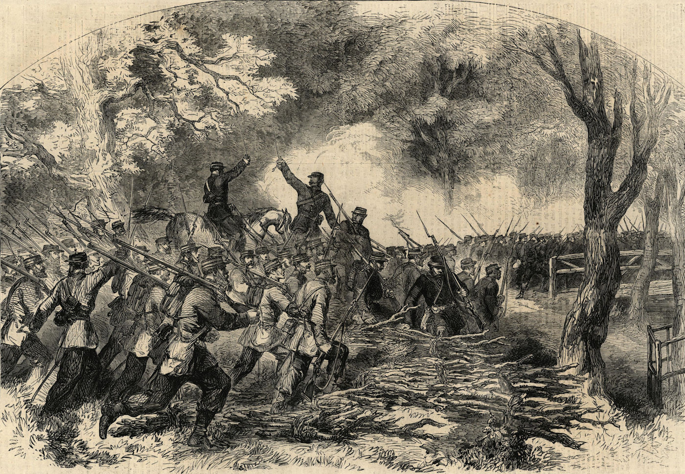 Associate Product Panshanger Park manoeuvres. S. Middlesex Volunteers storm bridge. Hertford 1862