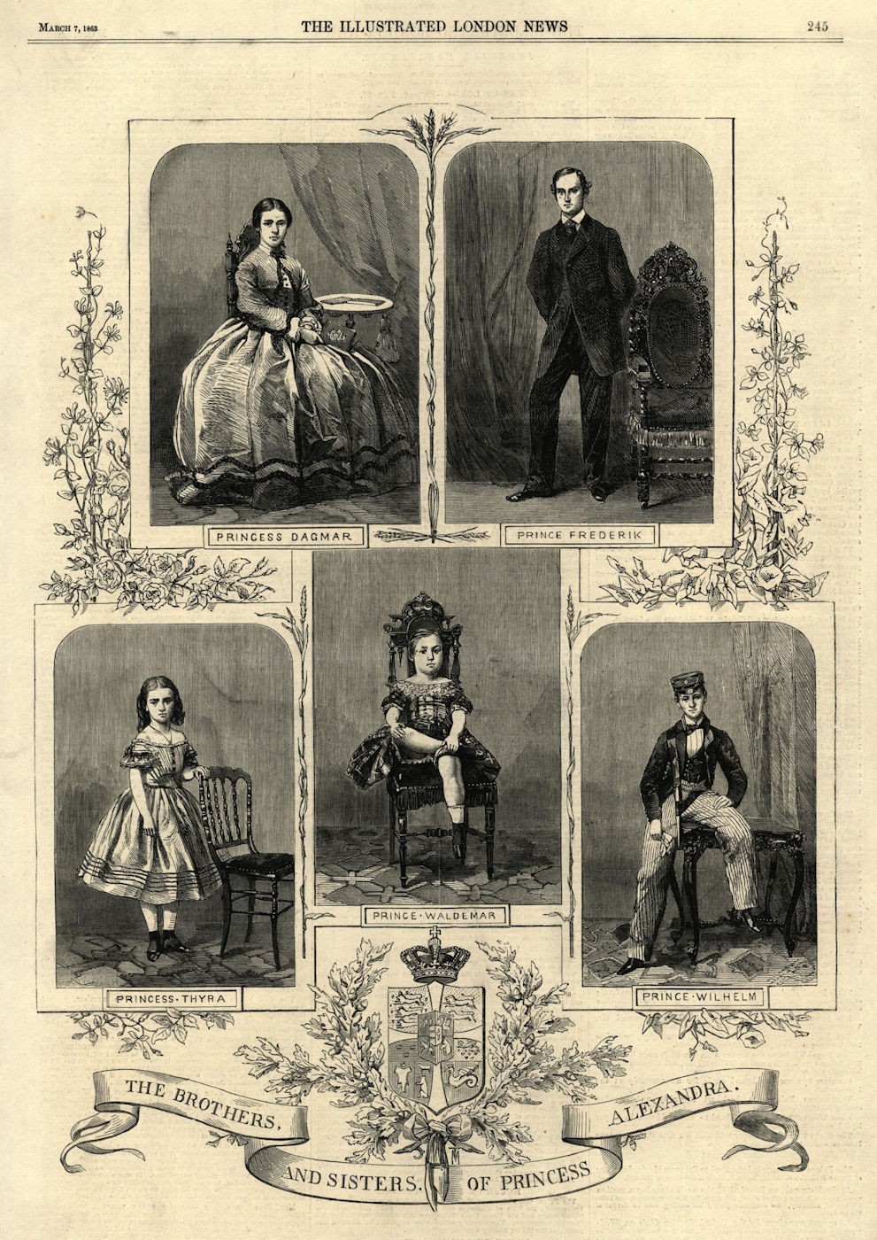 Princess Alexandra siblings. Dagmar Frederik Waldemar Wilhelm Thyra 1863 print