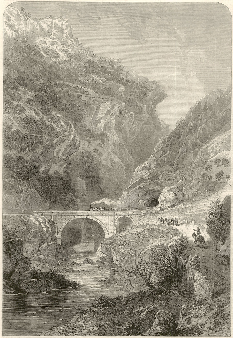 Associate Product The Bilbao - Tudela Railway, Spain: The Techas pass 1863 antique ILN full page