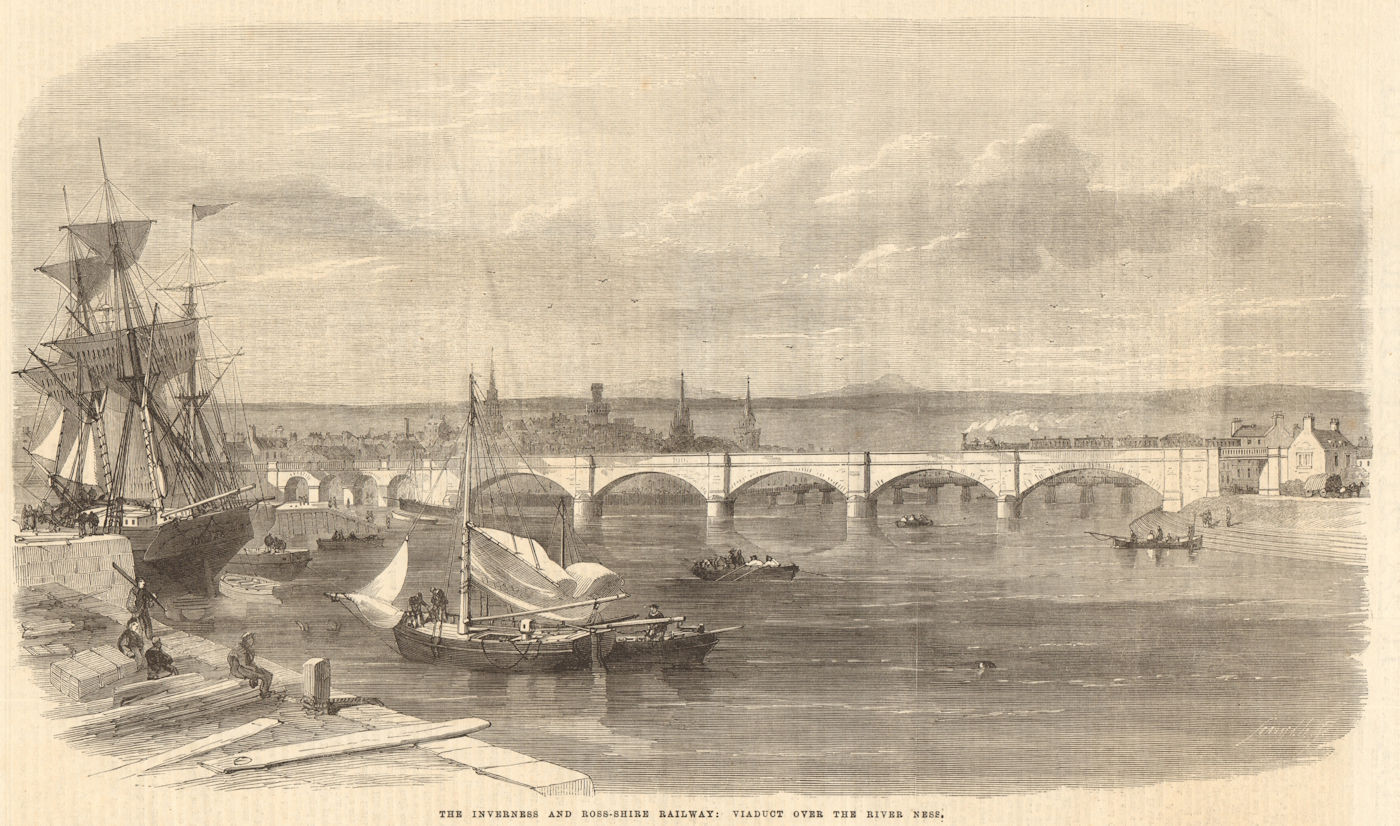 The Inverness & Ross-Shire Railway: River Ness viaduct. Scottish Highlands 1863
