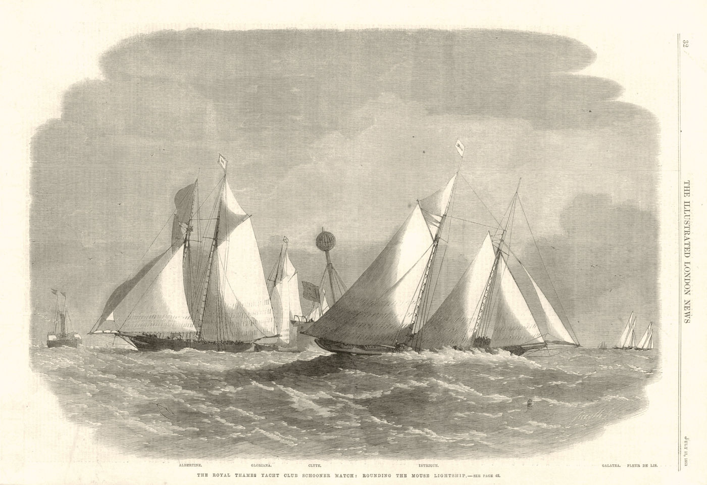 Royal Thames Yacht club schooner match: Rounding the Mouse lightship 1863
