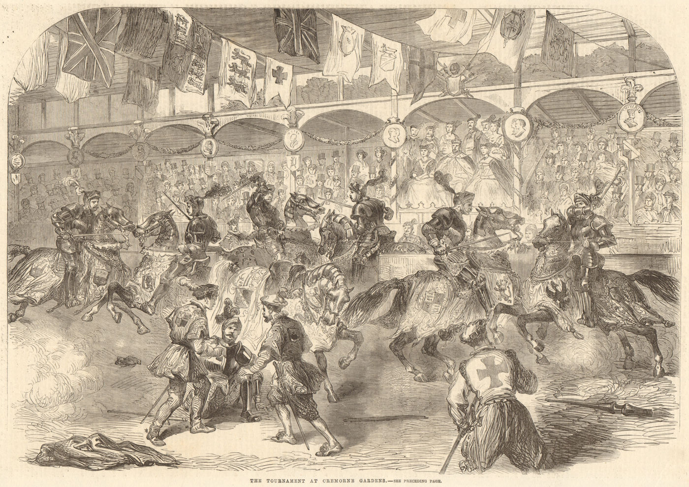 The tournament at Cremorne Gardens. London. Militaria 1863 old antique print