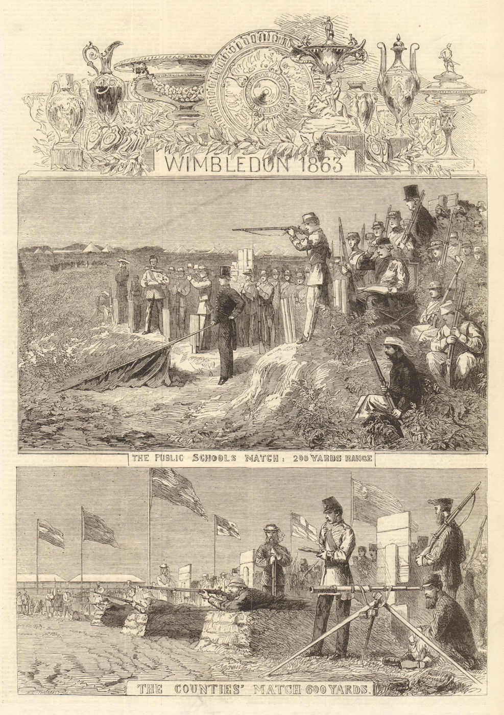 Wimbledon 1863 Rifle meeting. Public schools 200 yards range Counties 600 1863