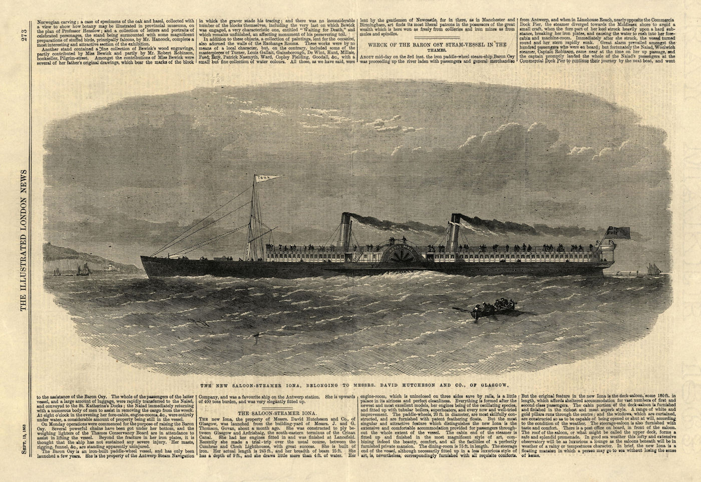 Associate Product Messrs. David Hutcheson & Co's new saloon-steamer Iona. Glasgow. Scotland 1863