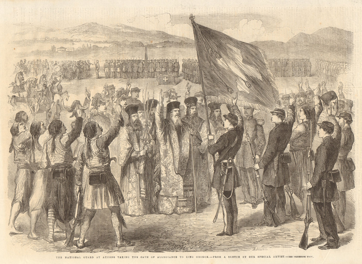 Associate Product The National Guard at Athens swearing allegiance to King George. Greece 1863