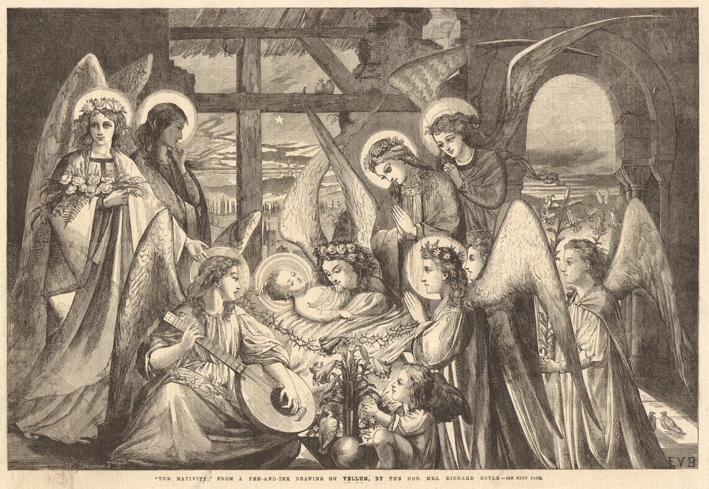Associate Product "The nativity", by the Hon. Mrs. Richard Boyle. Bible 1863 ILN full page print