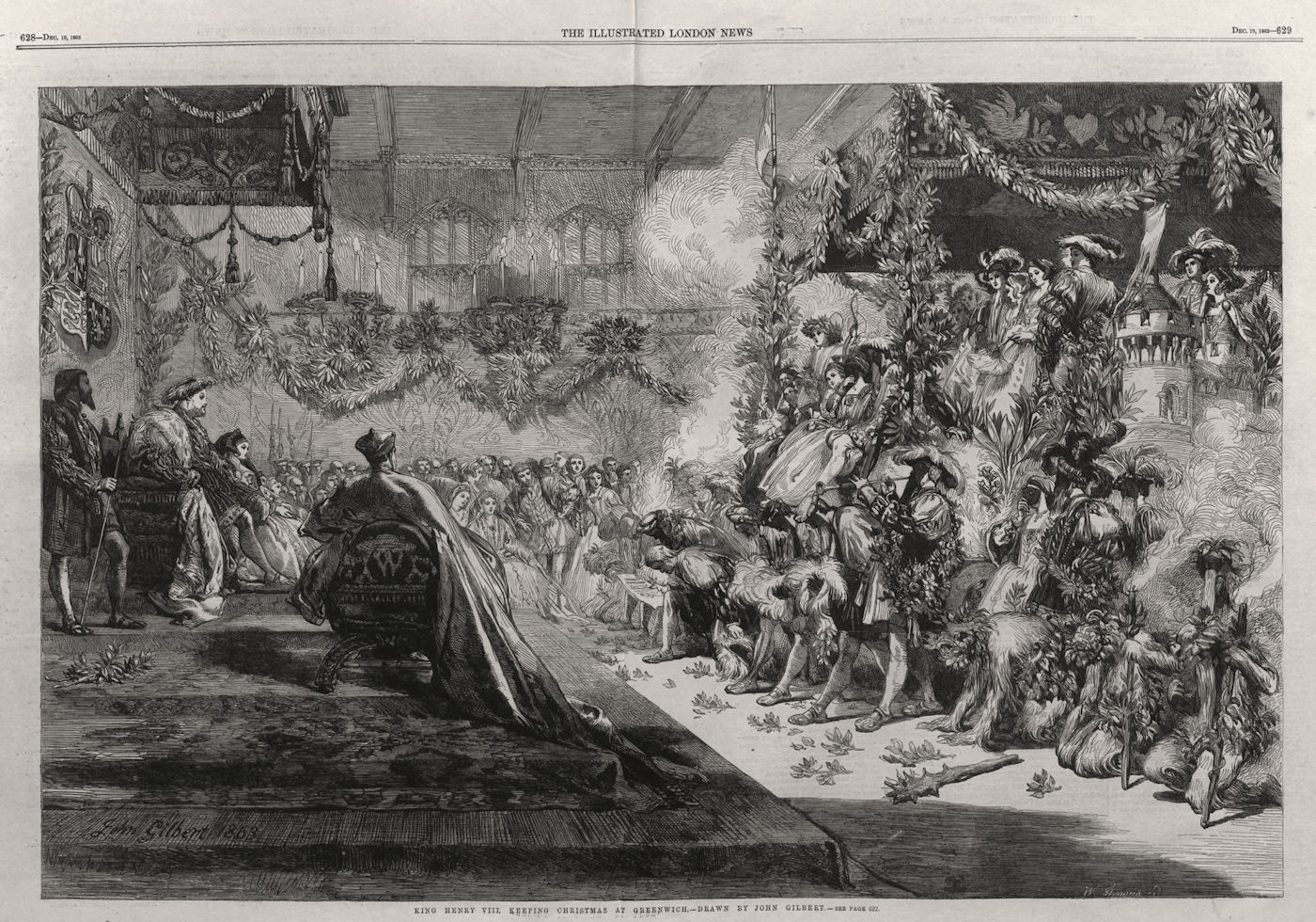 Associate Product King Henry VIII keeping Christmas at Greenwich. London. Society 1863 old print