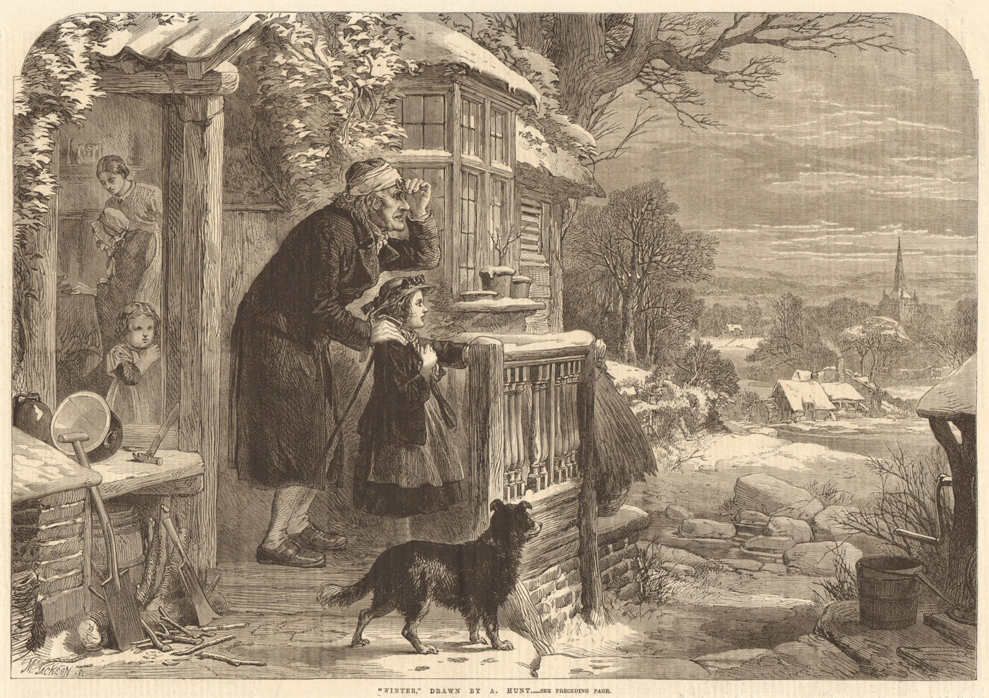 Associate Product "Winter" drawn by A. Hunt. Family. Fine Arts 1864 antique ILN full page print