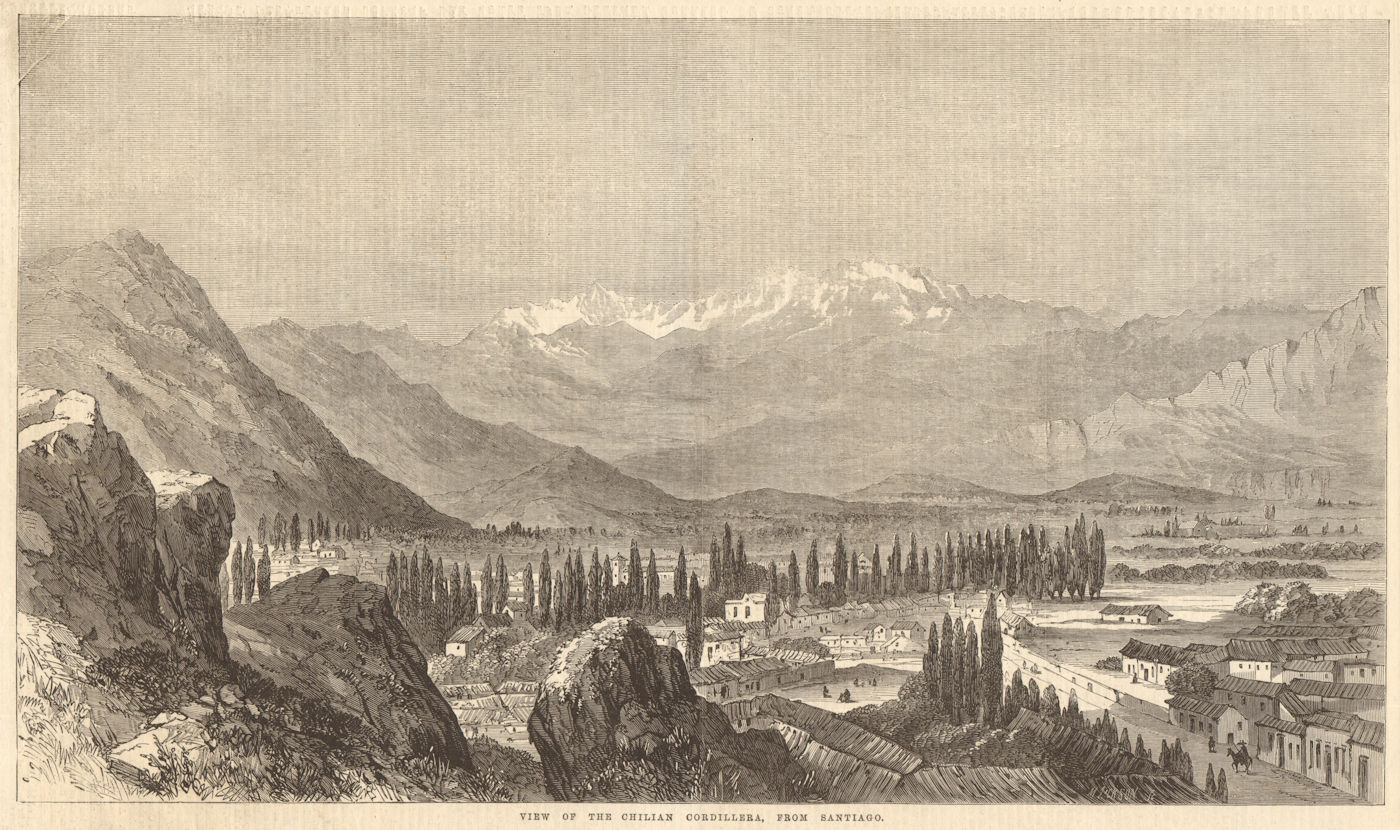 Associate Product View of the Chilian cordillera, from Santiago. Chile Andes 1864 ILN full page