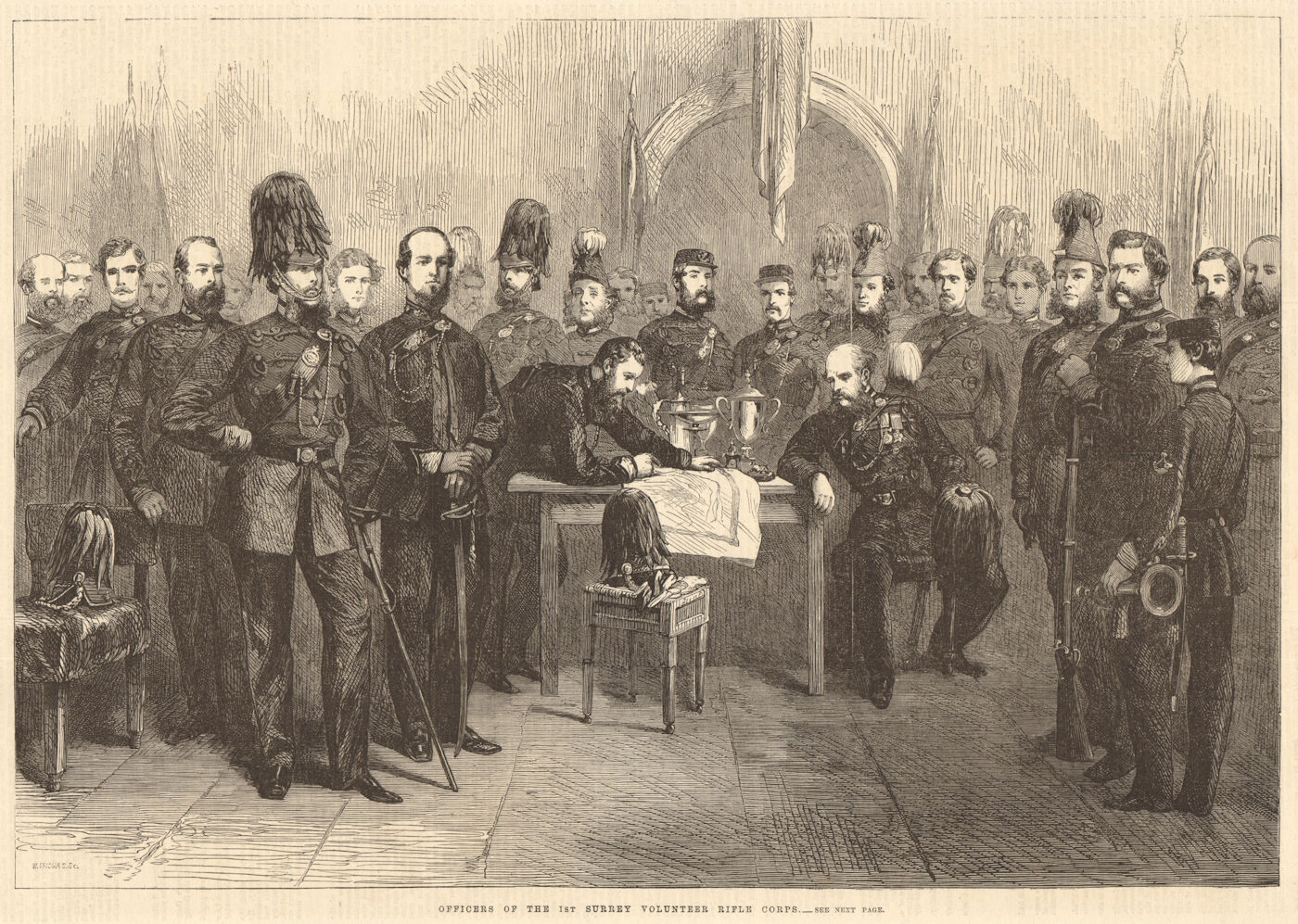 Officers of the 1st Surrey Volunteer Rifle Corps. Militaria 1864 old print