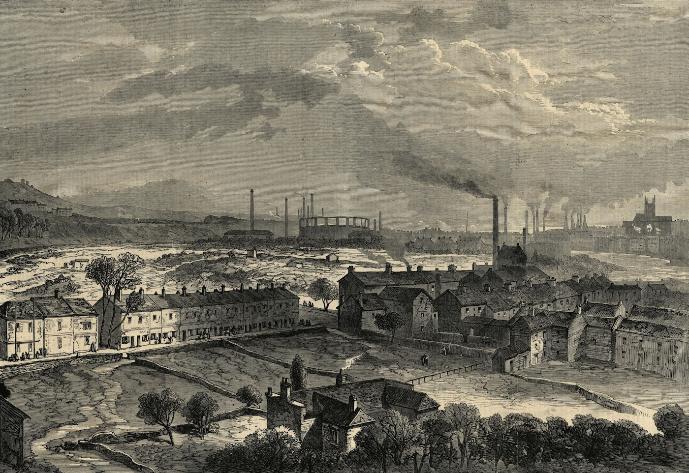 Associate Product Sheffield, from the Langsett Road, showing the suburbs that were flooded 1864